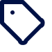 Dark navy blue price tag or label icon with a small circular hole, outlined style on white background