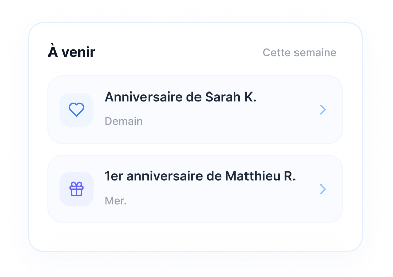 Rappels d’anniversaires et de dates importantes des donateurs