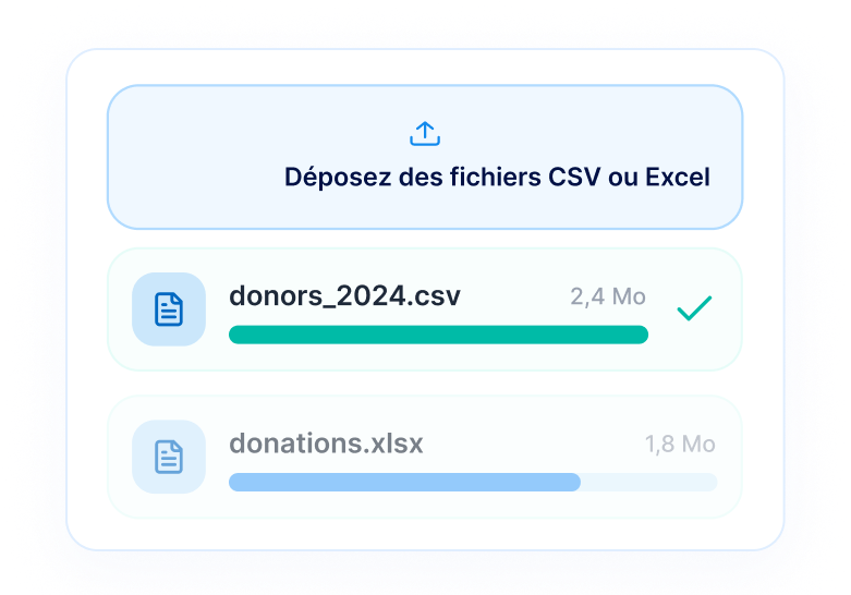 Importation de fichiers CSV et Excel pour les donateurs