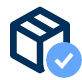 Icon of a blue package with a checkmark, indicating approval or successful delivery.