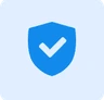 Blue shield icon with a white checkmark in the center, symbolizing security or verification, set against a light blue background.