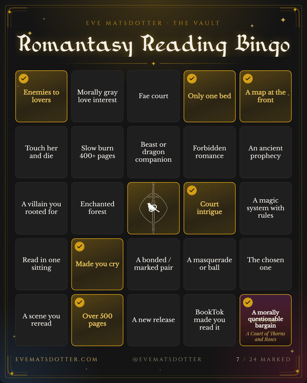 Romantasy Reading Bingo