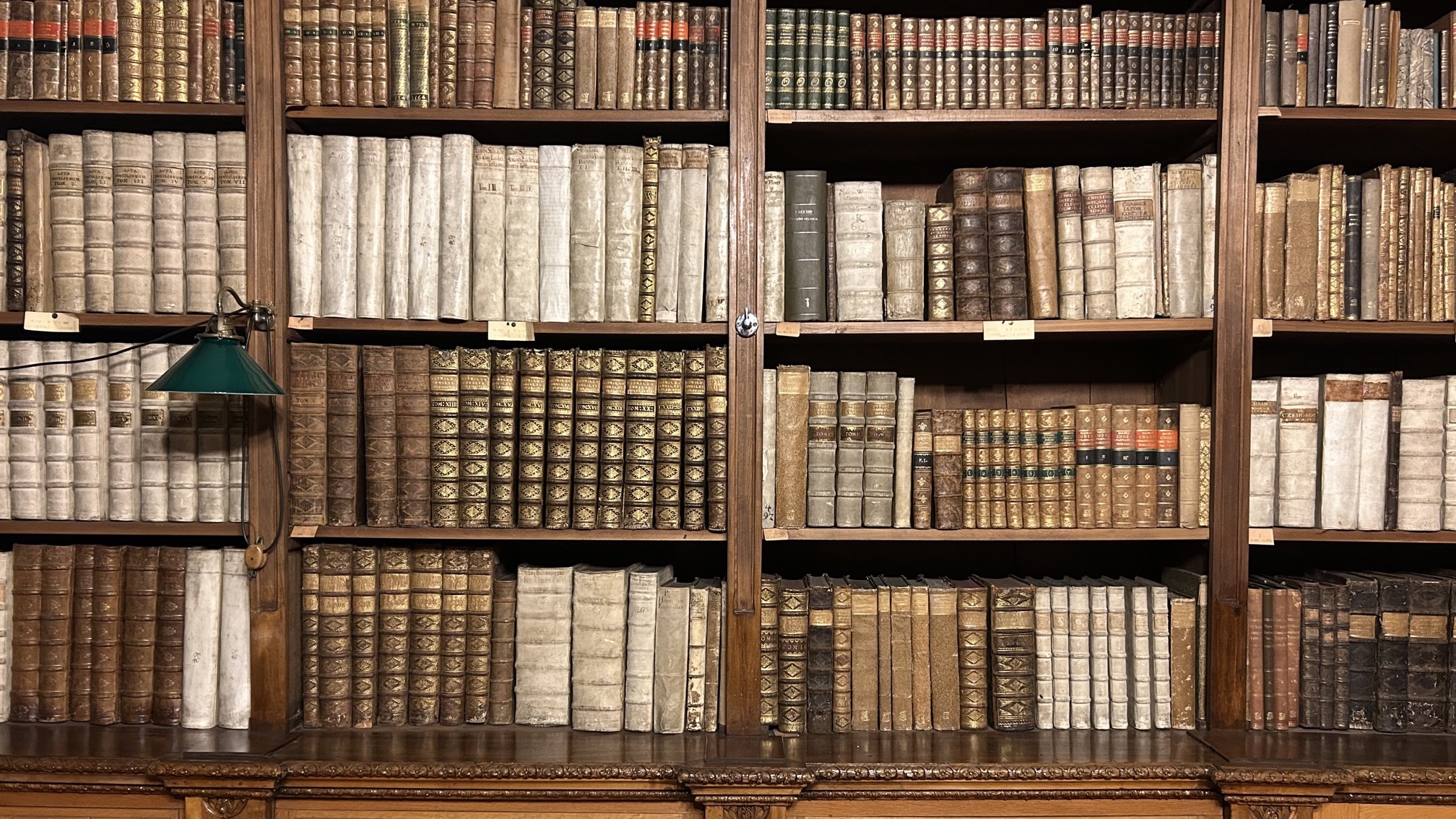 Vollgefülltes Bücherregal mit alten hochwertig eingebundenen Büchern