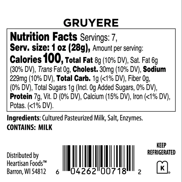 Natural Gruyere Nutrition