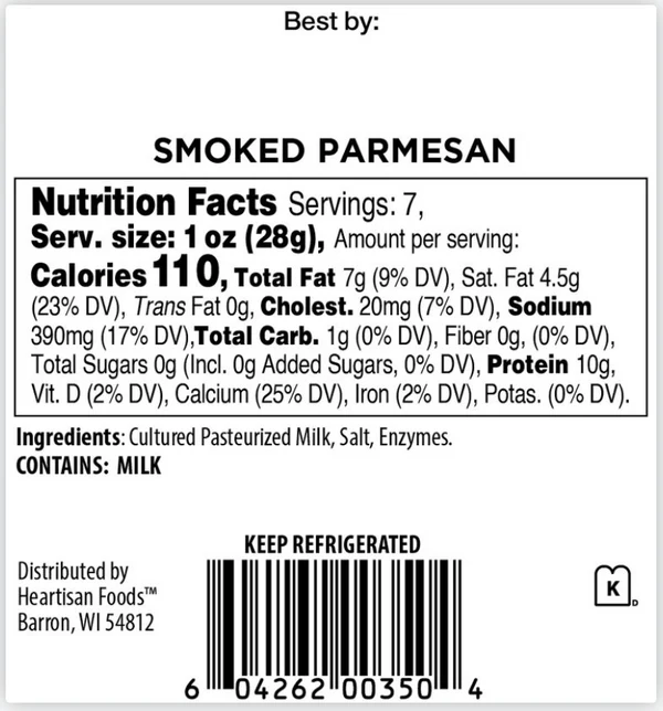 Smoked Parmesan Nutrition