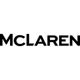 "McLaren" logo in bold black letters on white
