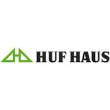 Logo of HUF HAUS with green triangle icon