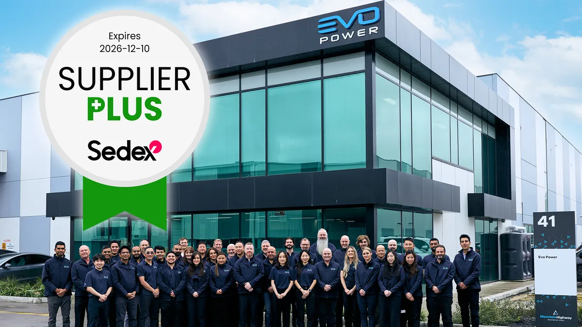 EVO Power team celebrating SMETA Sedex Supplier Plus certification