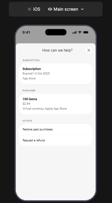 RevenueCat Customer Center preview