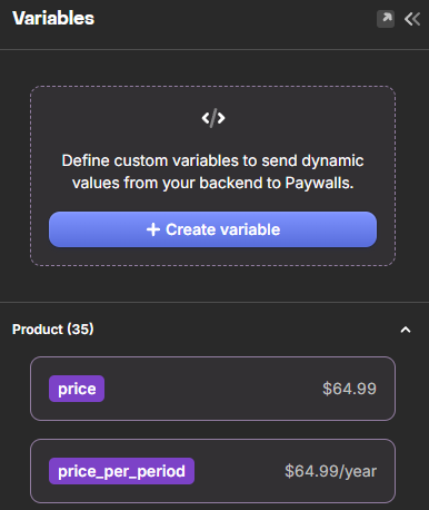 RevenueCat paywall editor variables