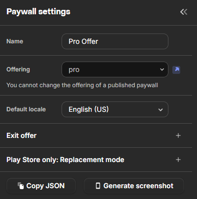 RevenueCat paywall editor settings