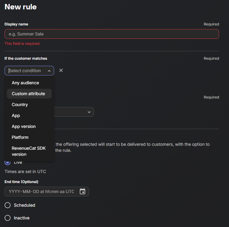 RevenueCat targeting example