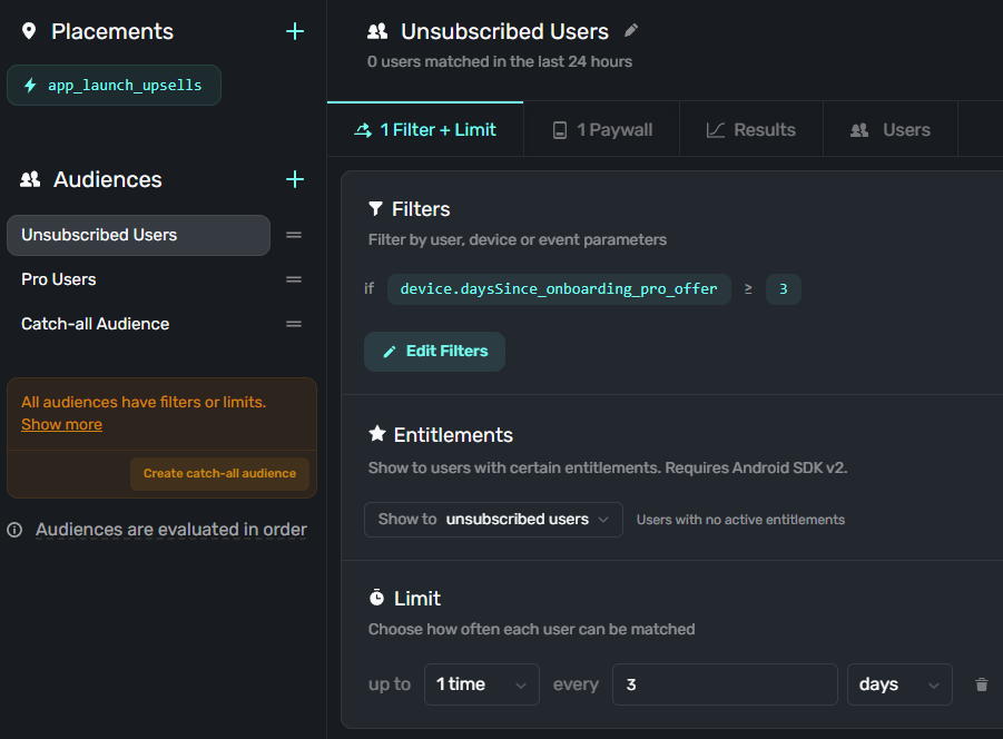 Superwall campaign audience example 1