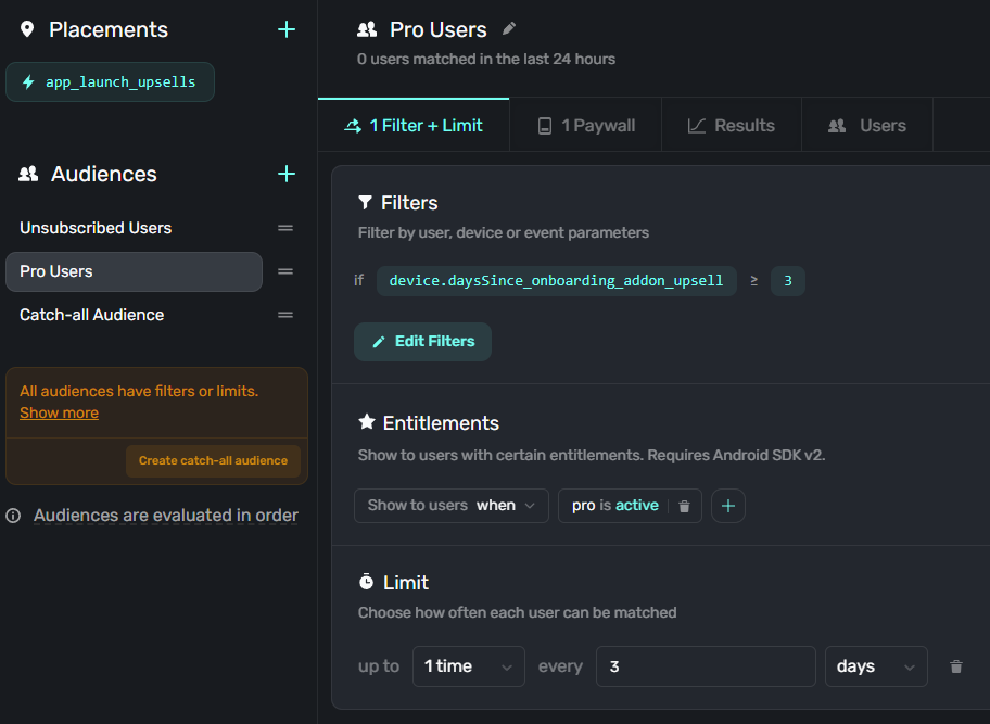 Superwall campaign audience example 1