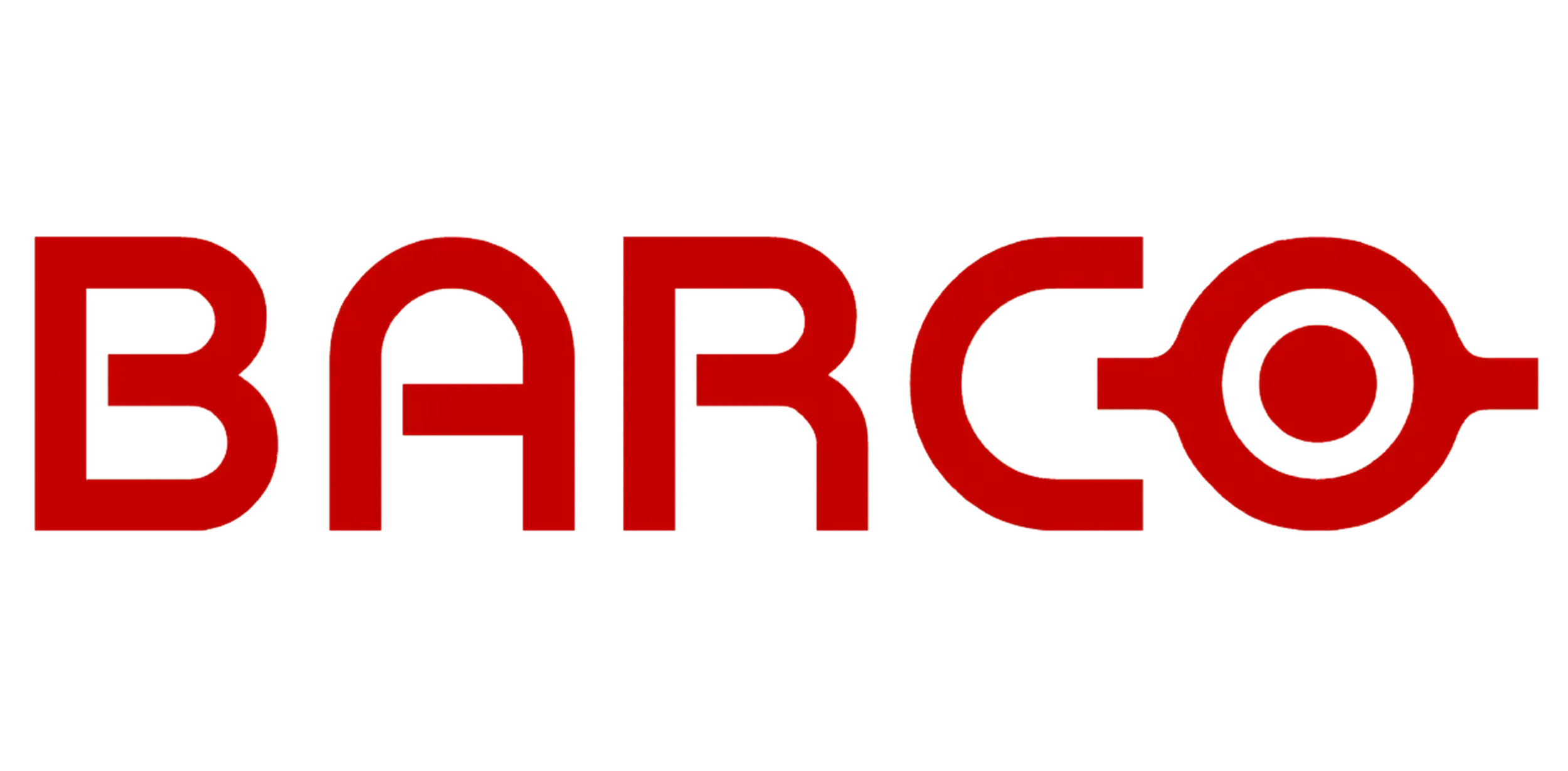 Red "BARCO" logo with stylized letters on a transparent background.