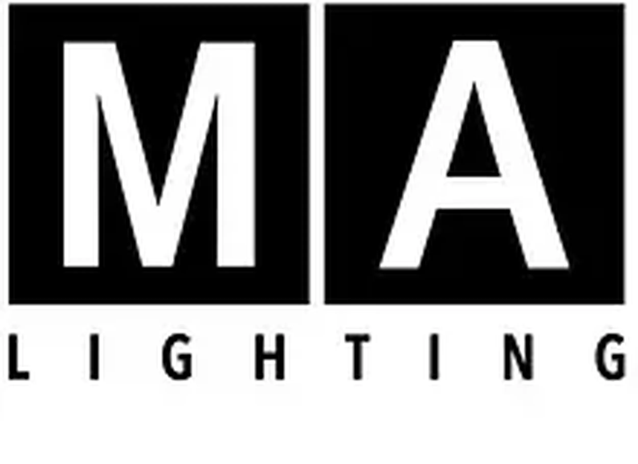 Logo with large white "M" and "A" on black squares above the word "LIGHTING" in smaller black letters on a white background.