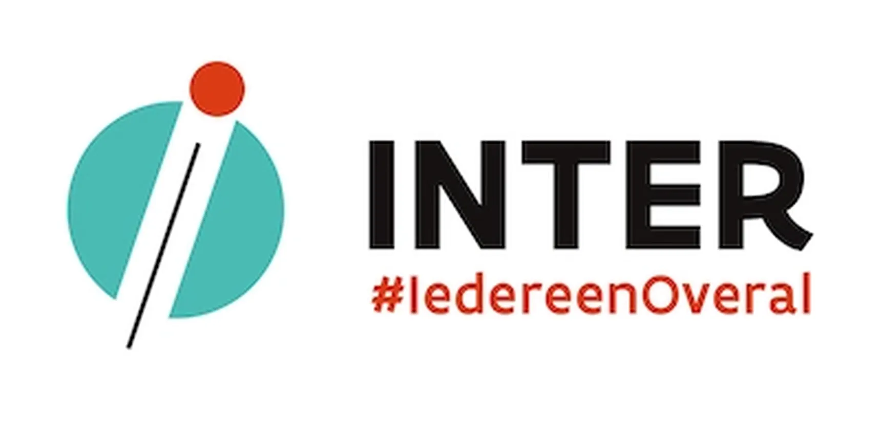Logo featuring a stylized "I" with a red dot in a teal circle, next to the text "INTER #IedereenOveral".