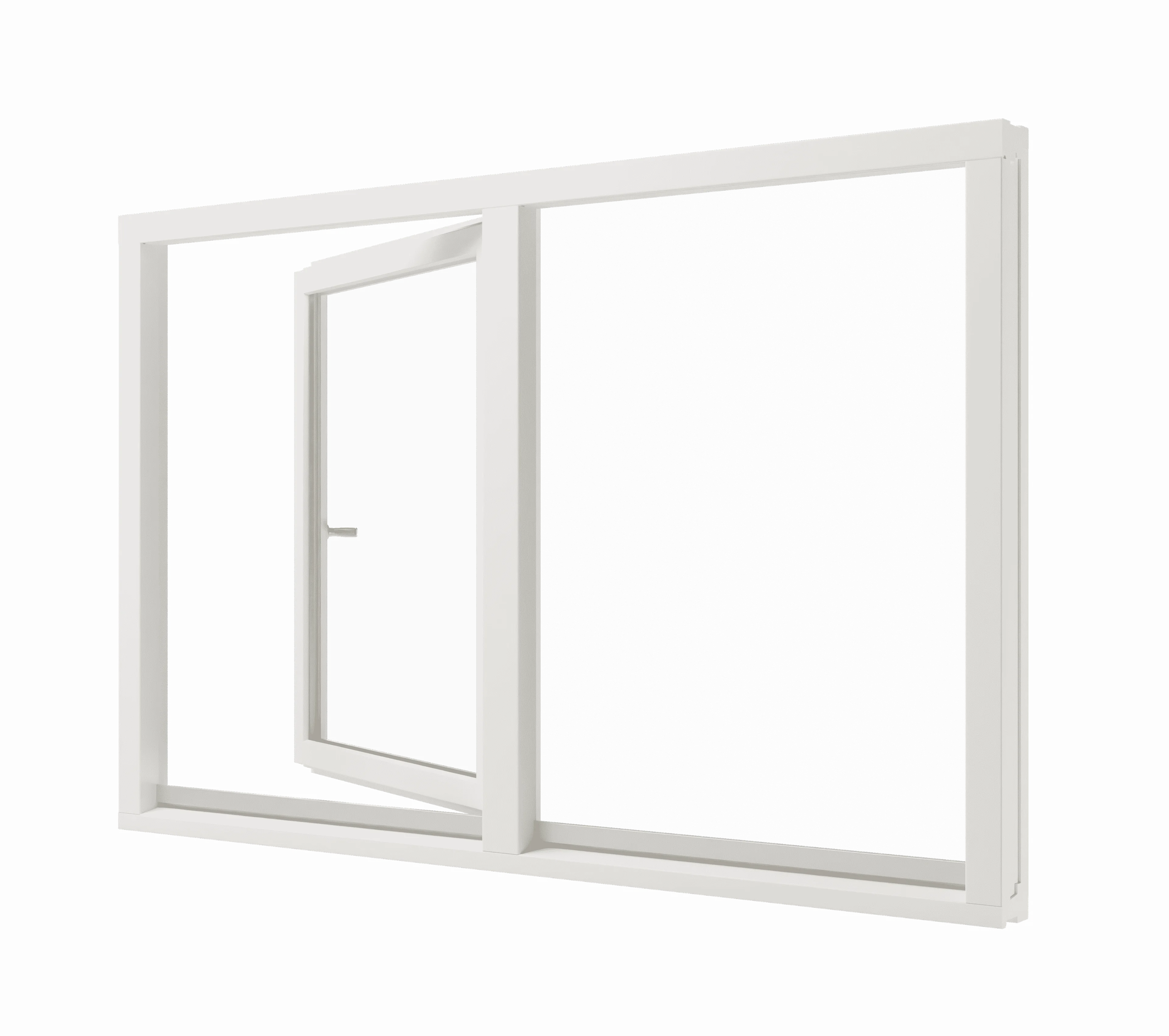 Draaikiepraam (links) en vast glas mahonie
