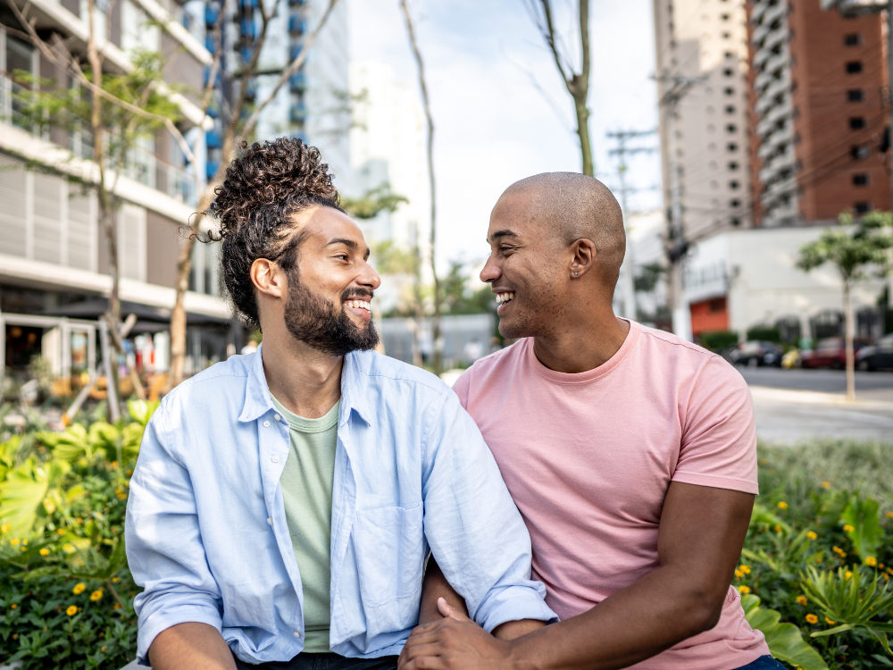 Gay couple smiling