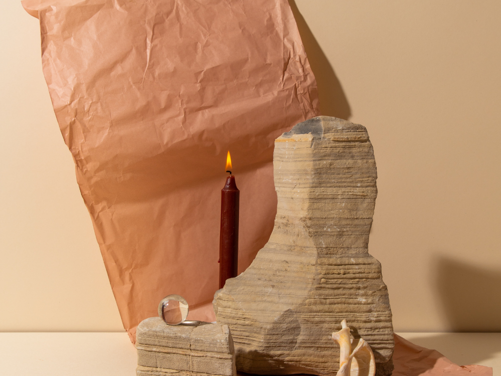 candle and stone