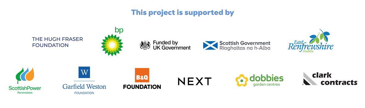 This project is supported by the logos of various organizations and governments, including BP, UK Government, Scottish Government, B&Q, and Next.