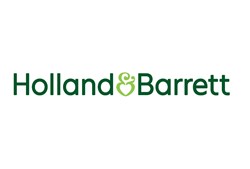 Green "Holland & Barrett" logo with a stylized ampersand shaped like a green leaf on a white background.