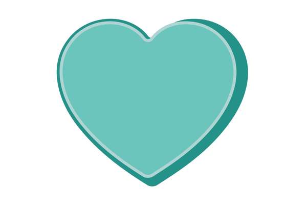 A simple graphic of a teal heart with a darker teal border and a light teal inner outline, on a white background.
