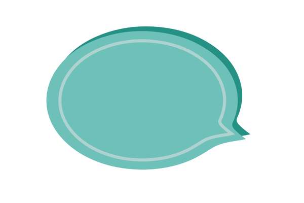 Teal speech bubble icon with a lighter inner border and a small tail.