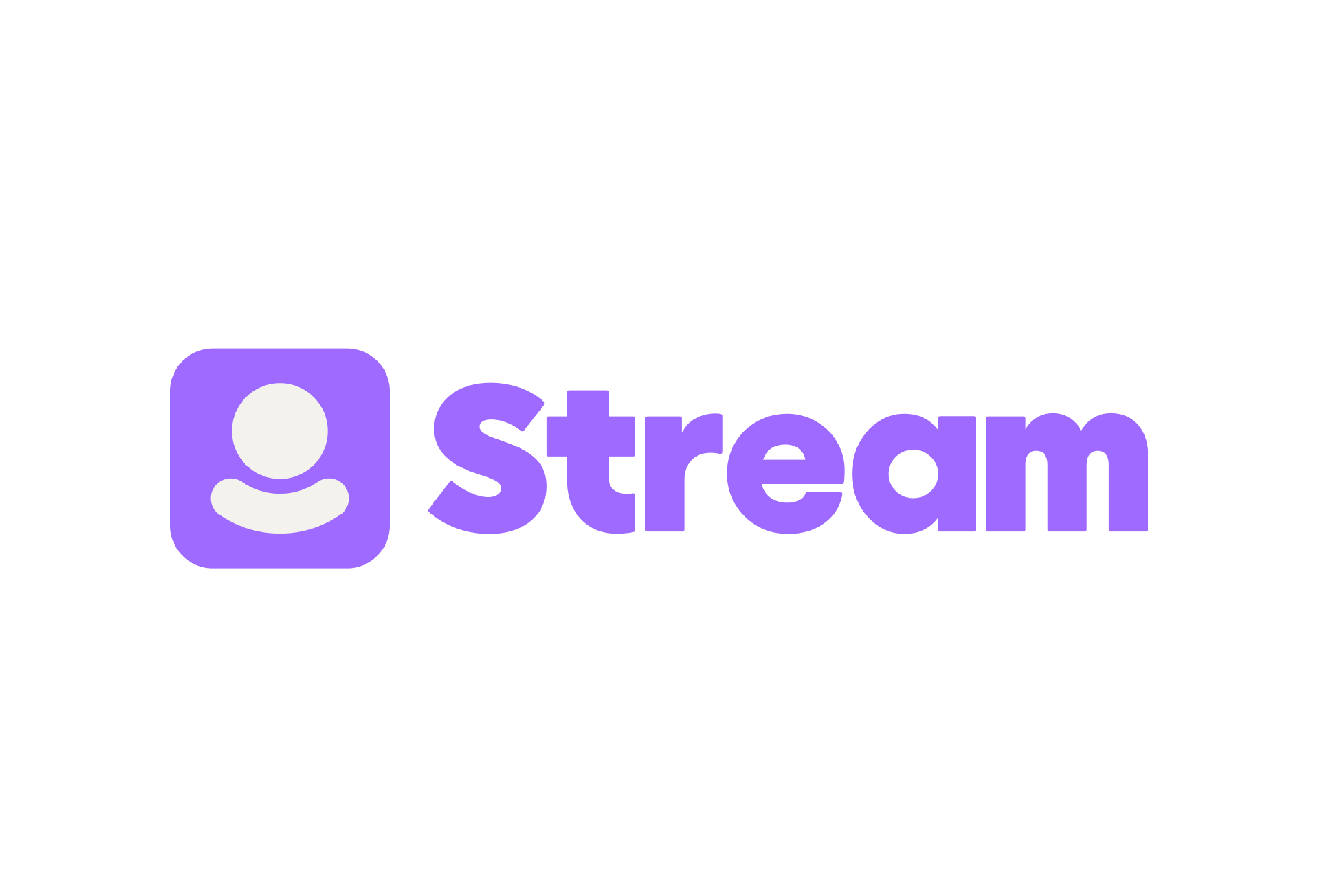 Stream logo: purple icon of a person's silhouette in a rounded square, followed by the word "stream" in purple text.