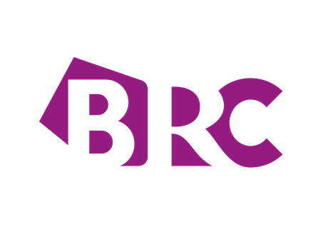 Purple BRC logo on a white background. The 'B' is negative space within a purple trapezoidal shape, followed by solid purple 'R' and 'C'.