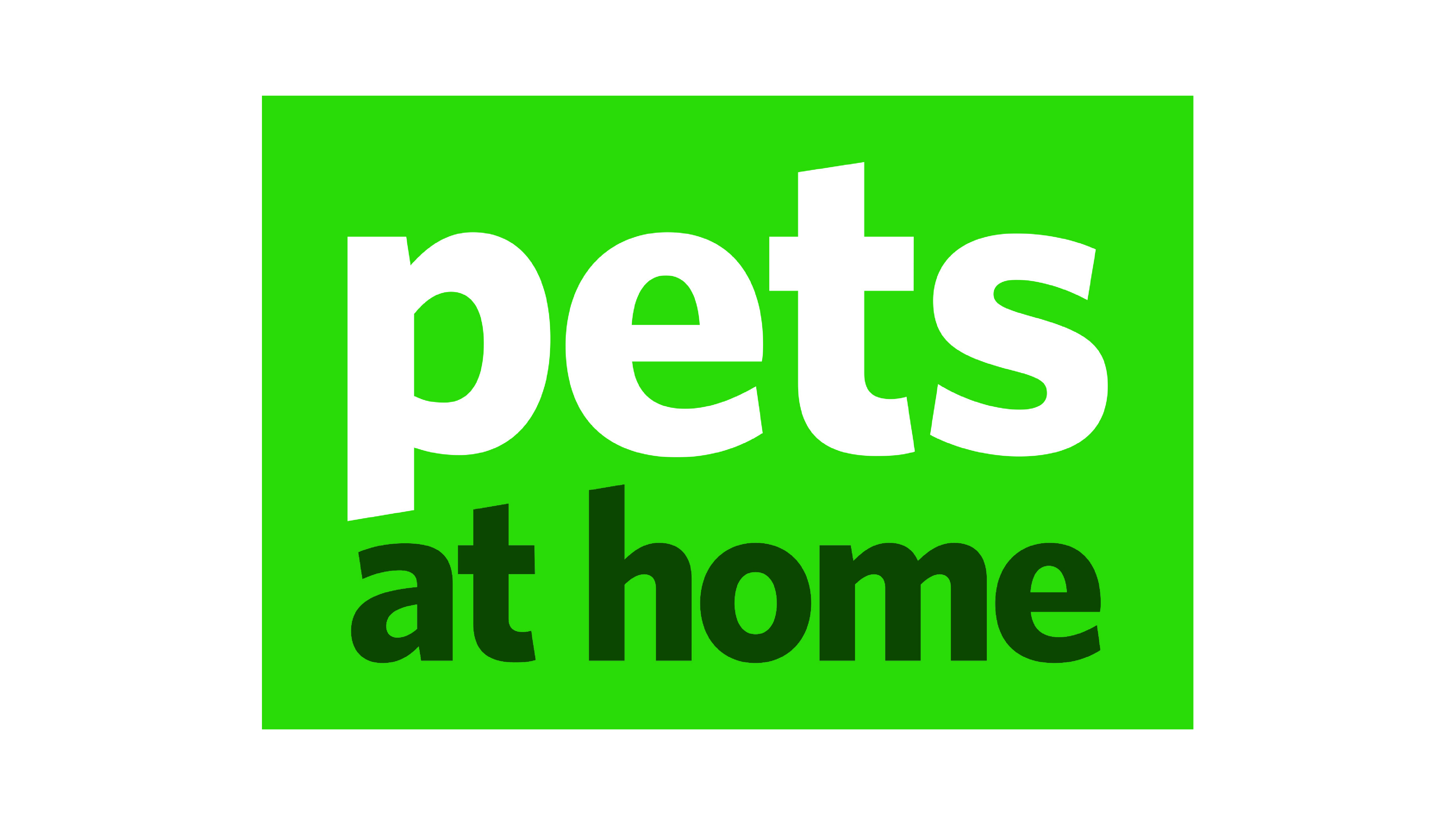 Green "Pets at Home" logo with white "pets" and black "at home" text.