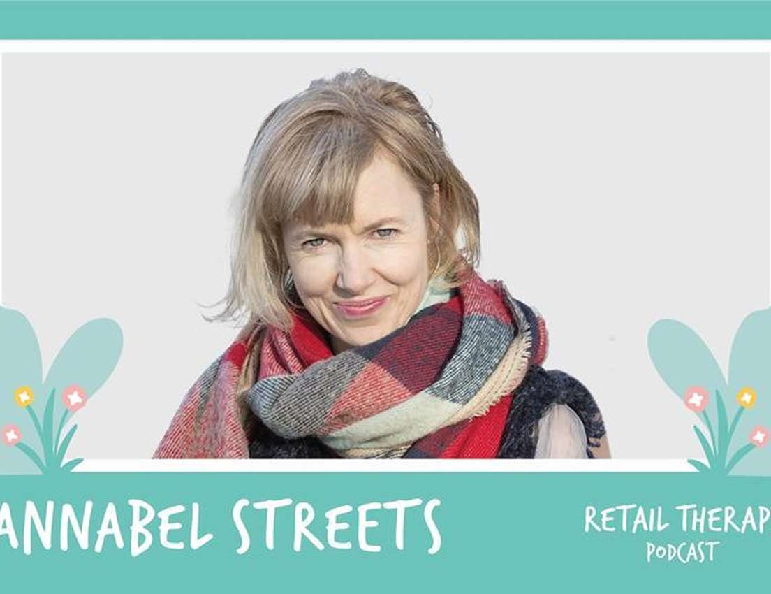Annabel Streets, a smiling woman with blonde hair, wearing a red and plaid scarf, framed on a teal background with "Retail Th