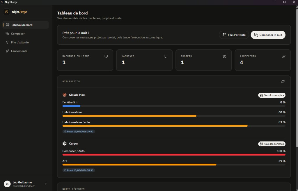 NightForge — Faire travailler Claude Code et Cursor en autonomie la nuit - Aperçu 1