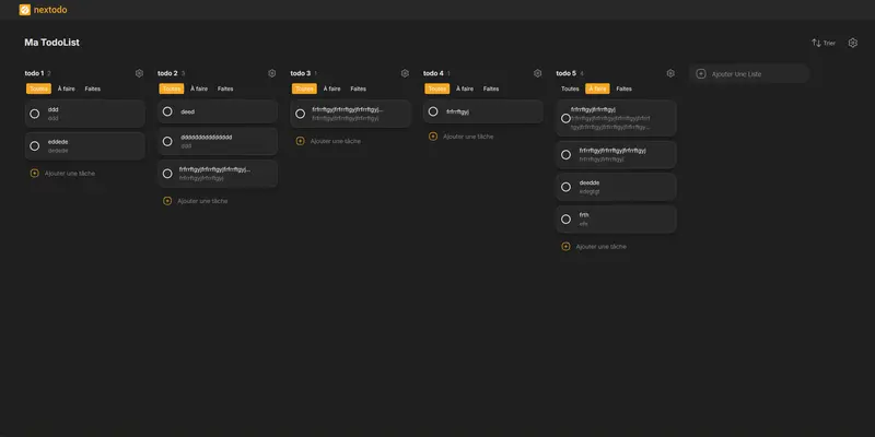 Capture d'écran de Nextodo — Application Kanban type Trello développée avec Next.js