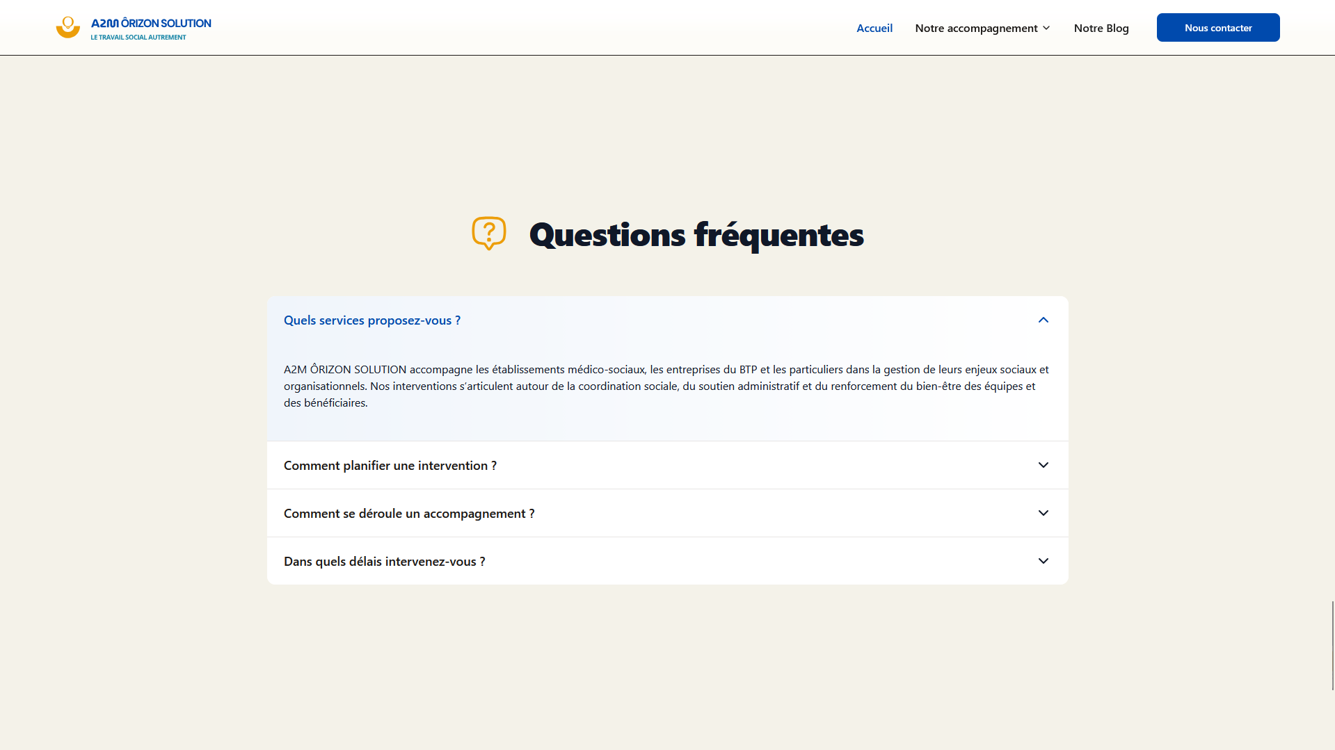 A2M Ôrizon Solution — Site vitrine avec CMS pour entreprise de services sociaux - Aperçu 2