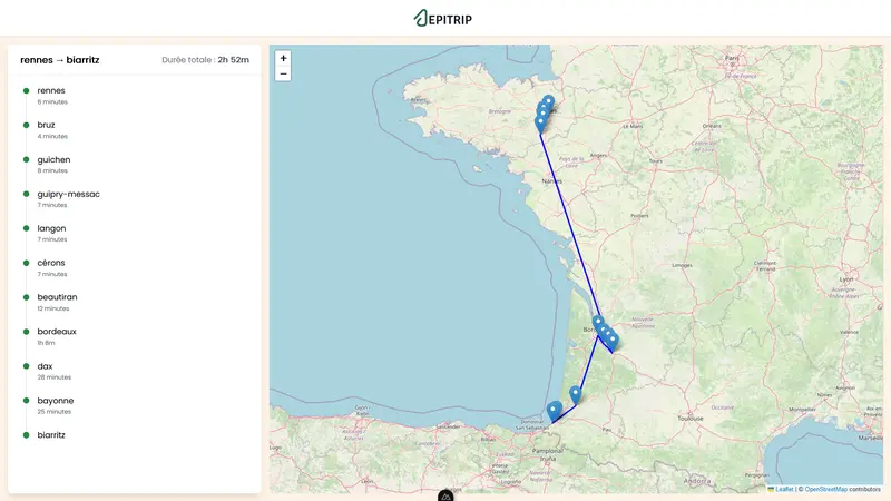 Capture d'écran de EpiTrip — Planification de voyage en langage naturel avec IA