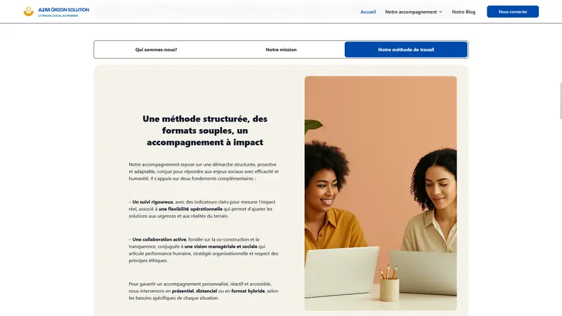 A2M Ôrizon Solution — Site vitrine avec CMS pour entreprise de services sociaux