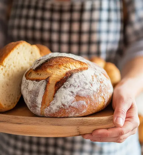 Pain de campagne tenu par un boulanger