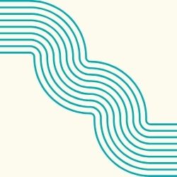 respire Abstract design with wavy turquoise lines on a cream background, creating a symmetrical, flowing pattern.