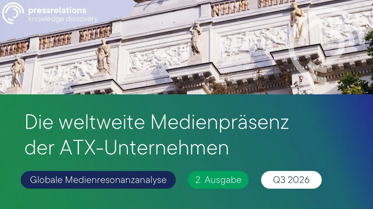 Gebäude mit klassischer Architektur und Text über die globale Medienpräsenz der ATX-Unternehmen, 2. Ausgabe, Q3 2026.