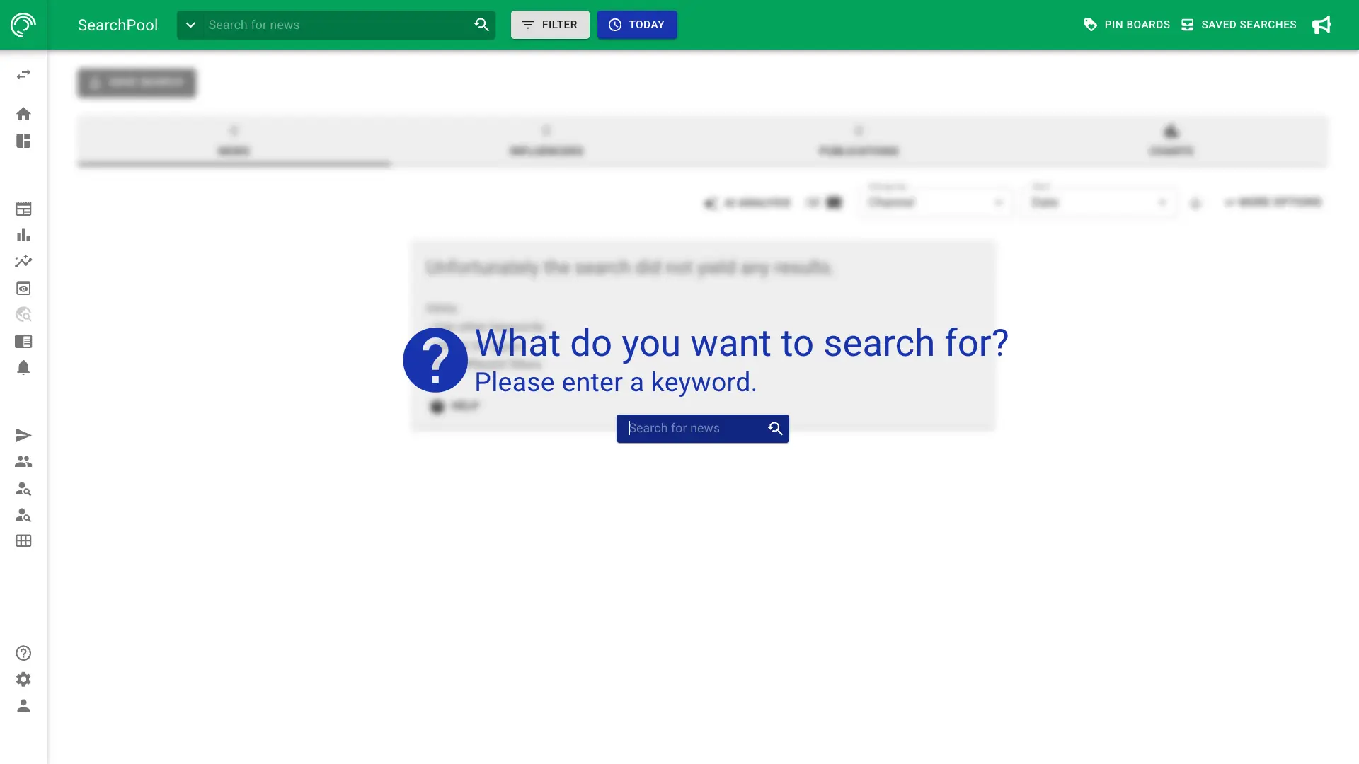 Screenshot of free database search in NewsRadar with SearchPool