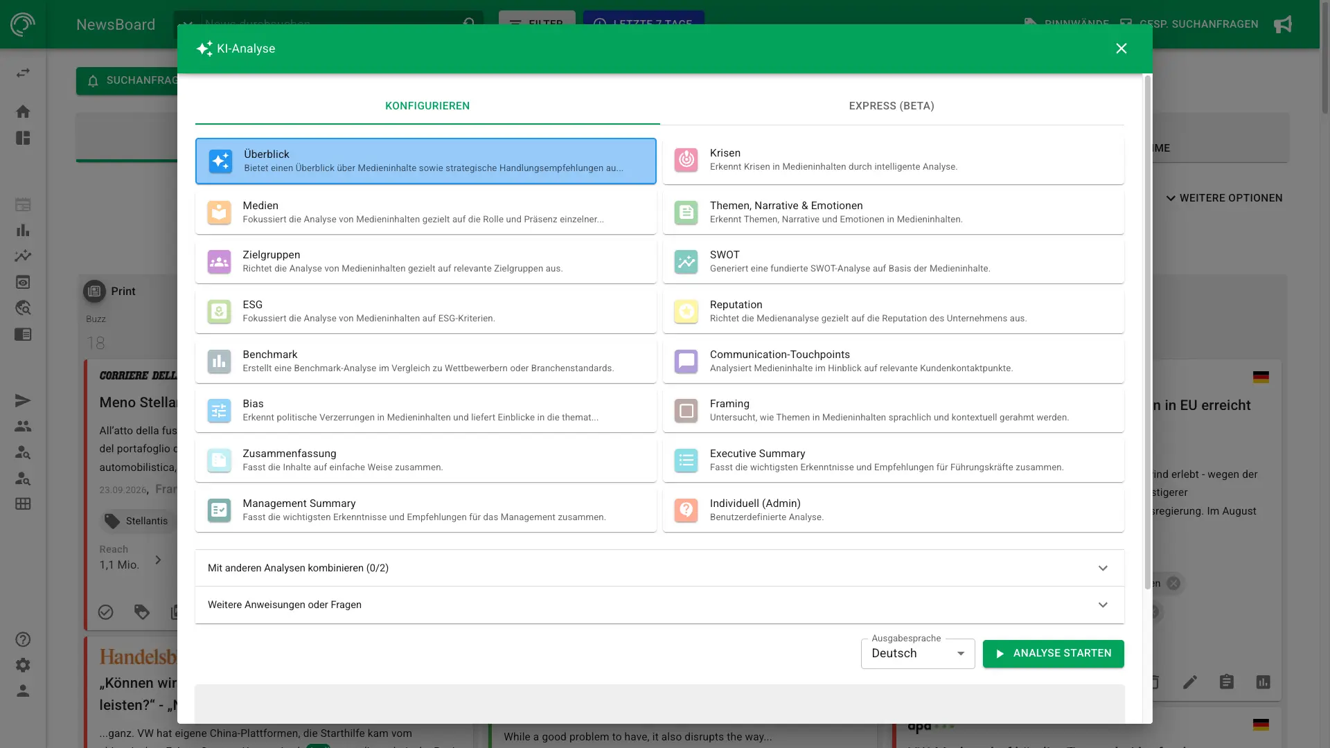Screenshot der KI-Analyse in NewsRadar