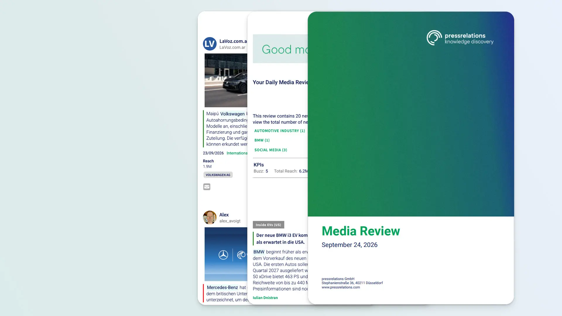 Three pages from a media review