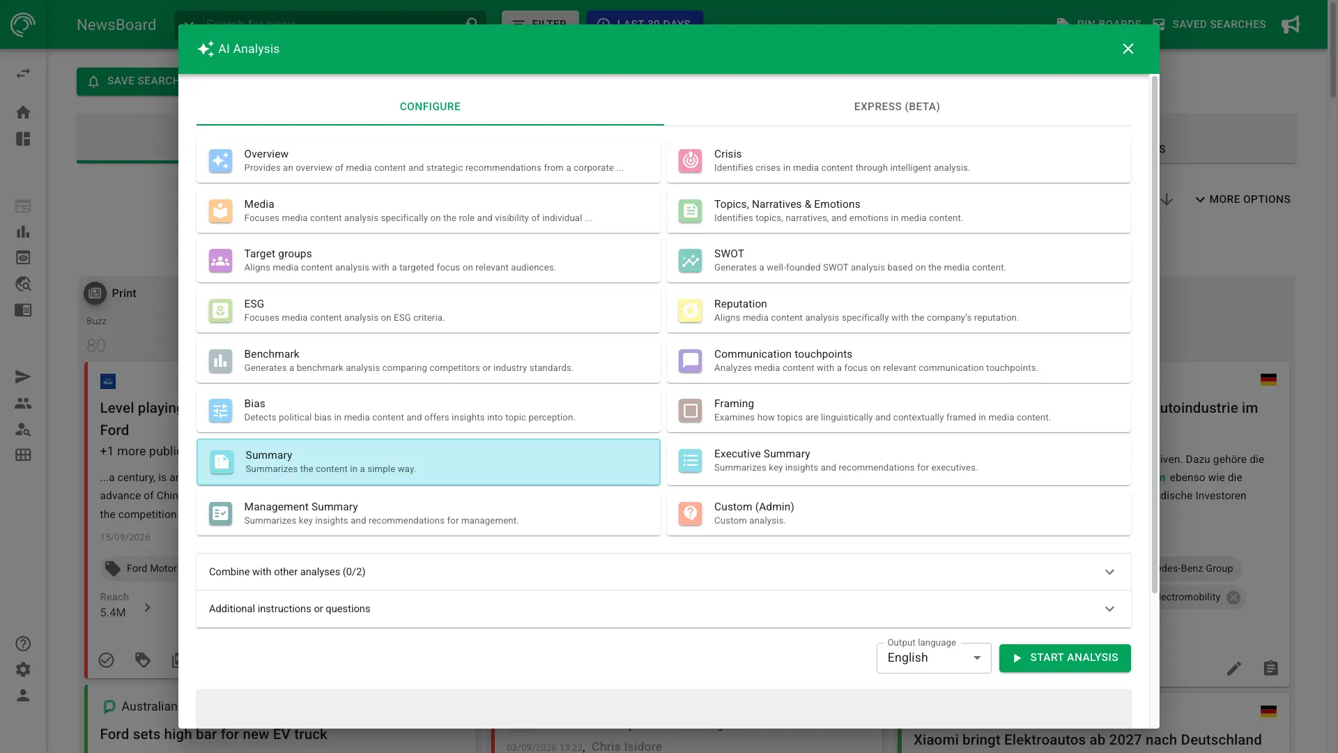 Screenshot of AI summary in NewsRadar