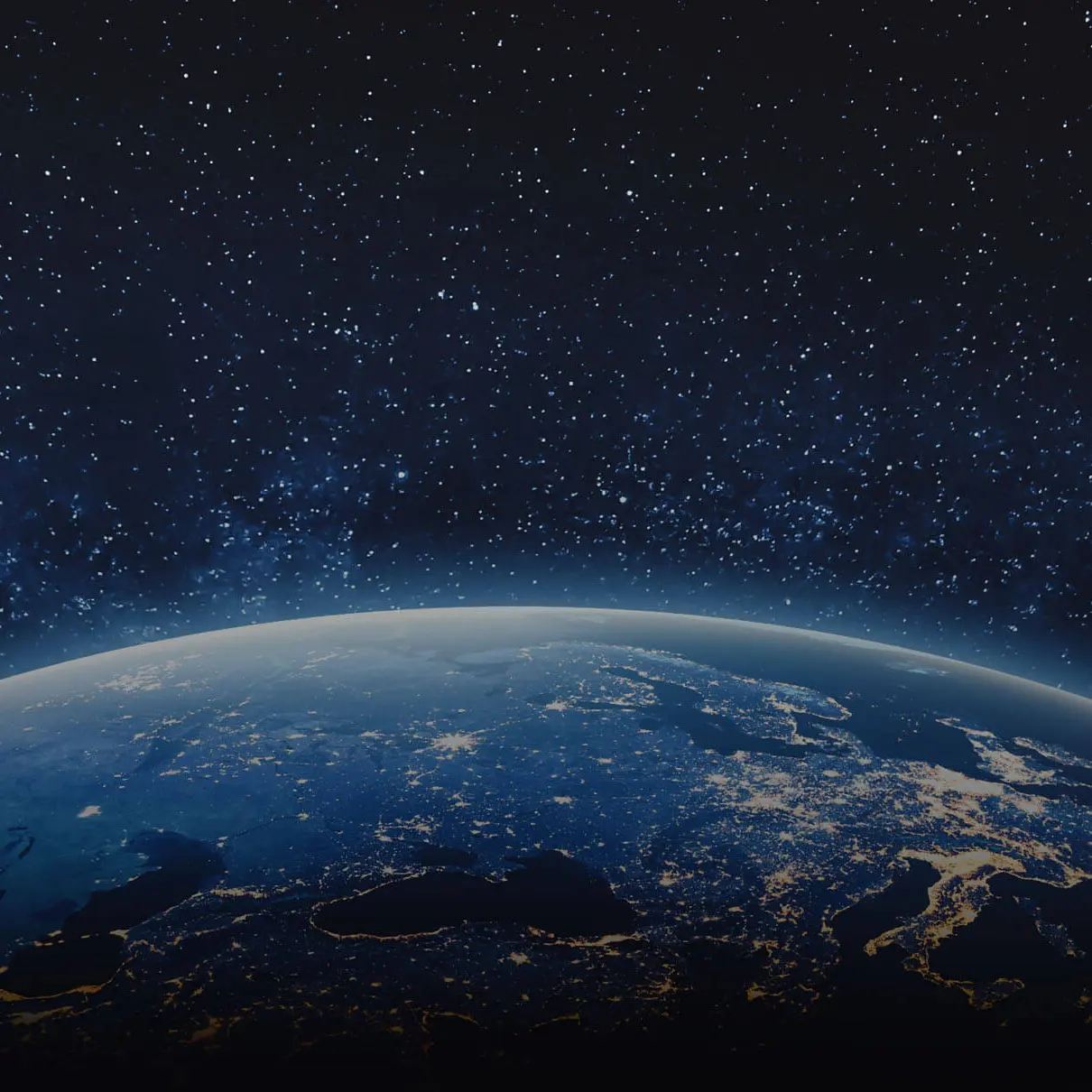 Earth viewed from space at night.