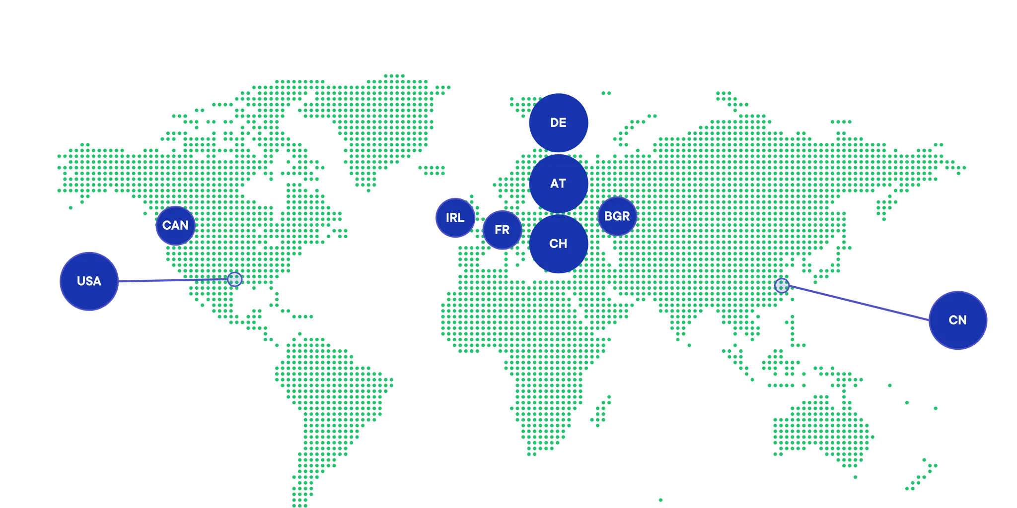 A world map with circles highlighting countries.