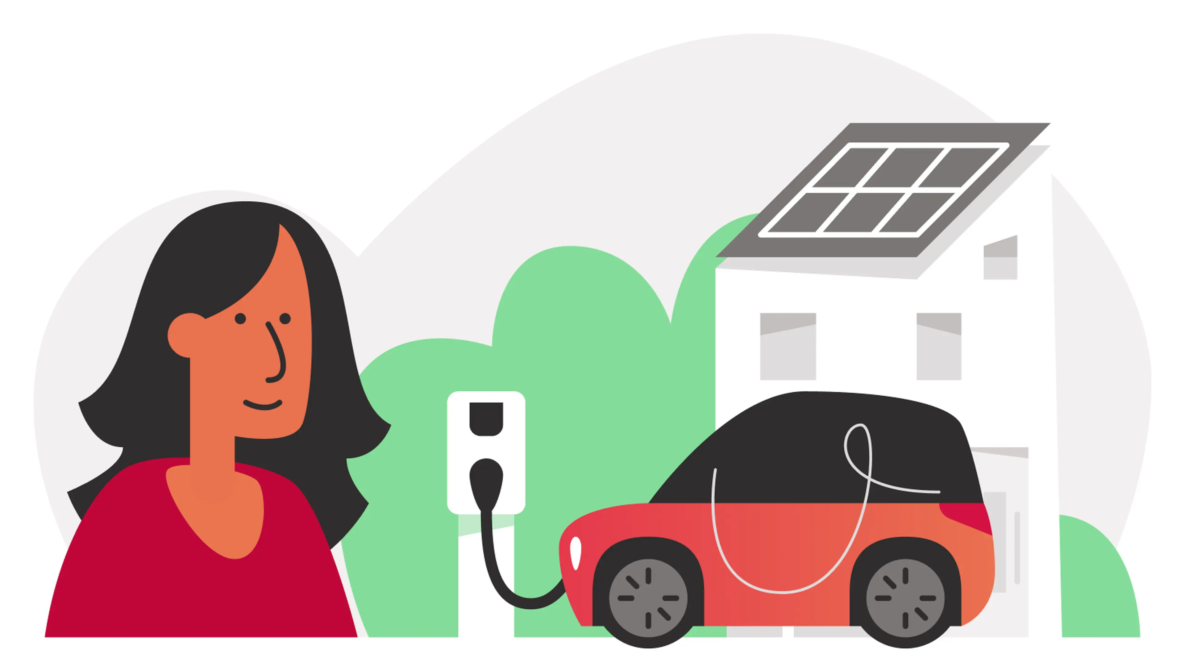 Illustratie van laden bij een woning met zonnepanelen