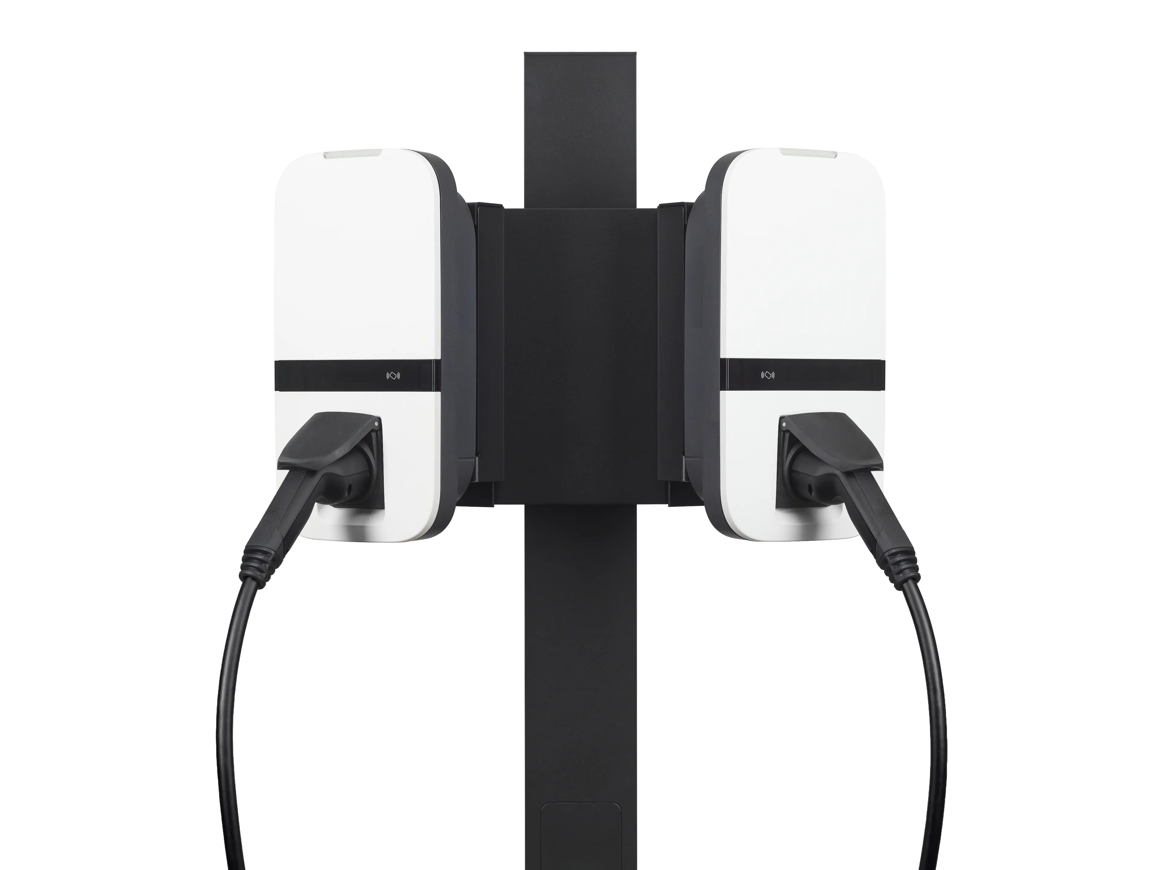 Eneco Connectric Twin op een paal met twee laadkabels