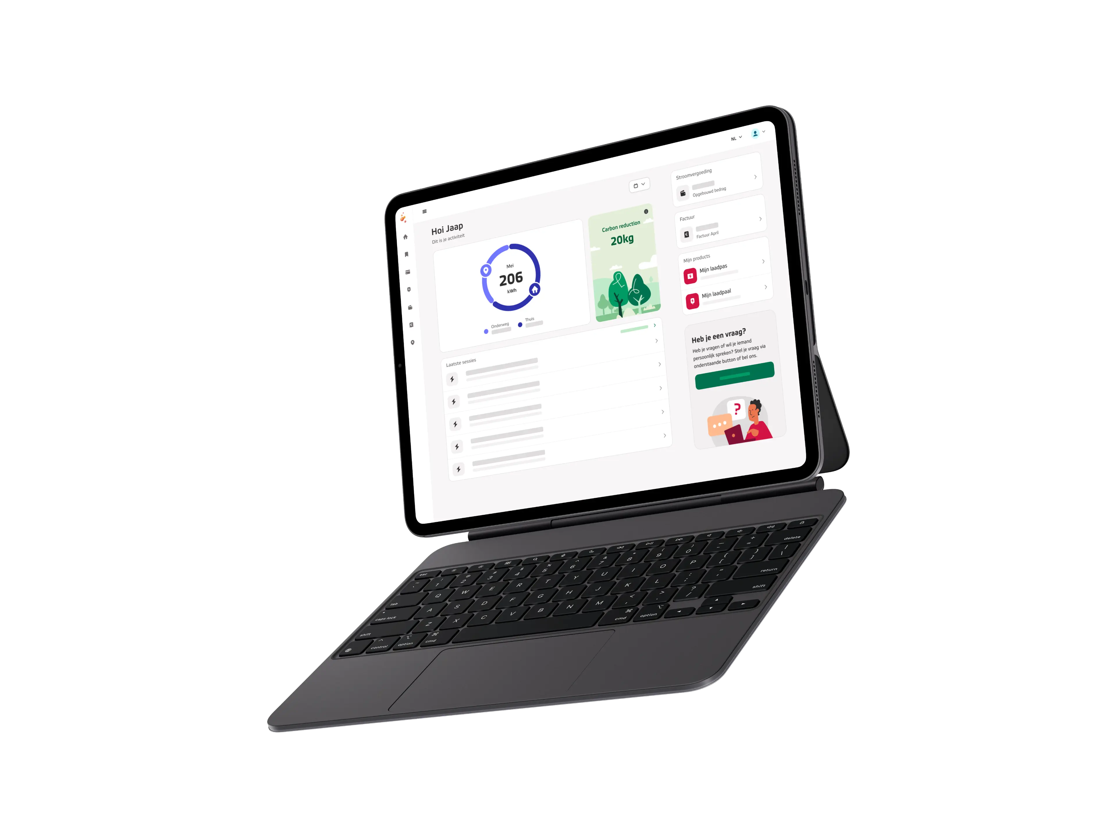 My Eneco eMobility portaal op een tablet