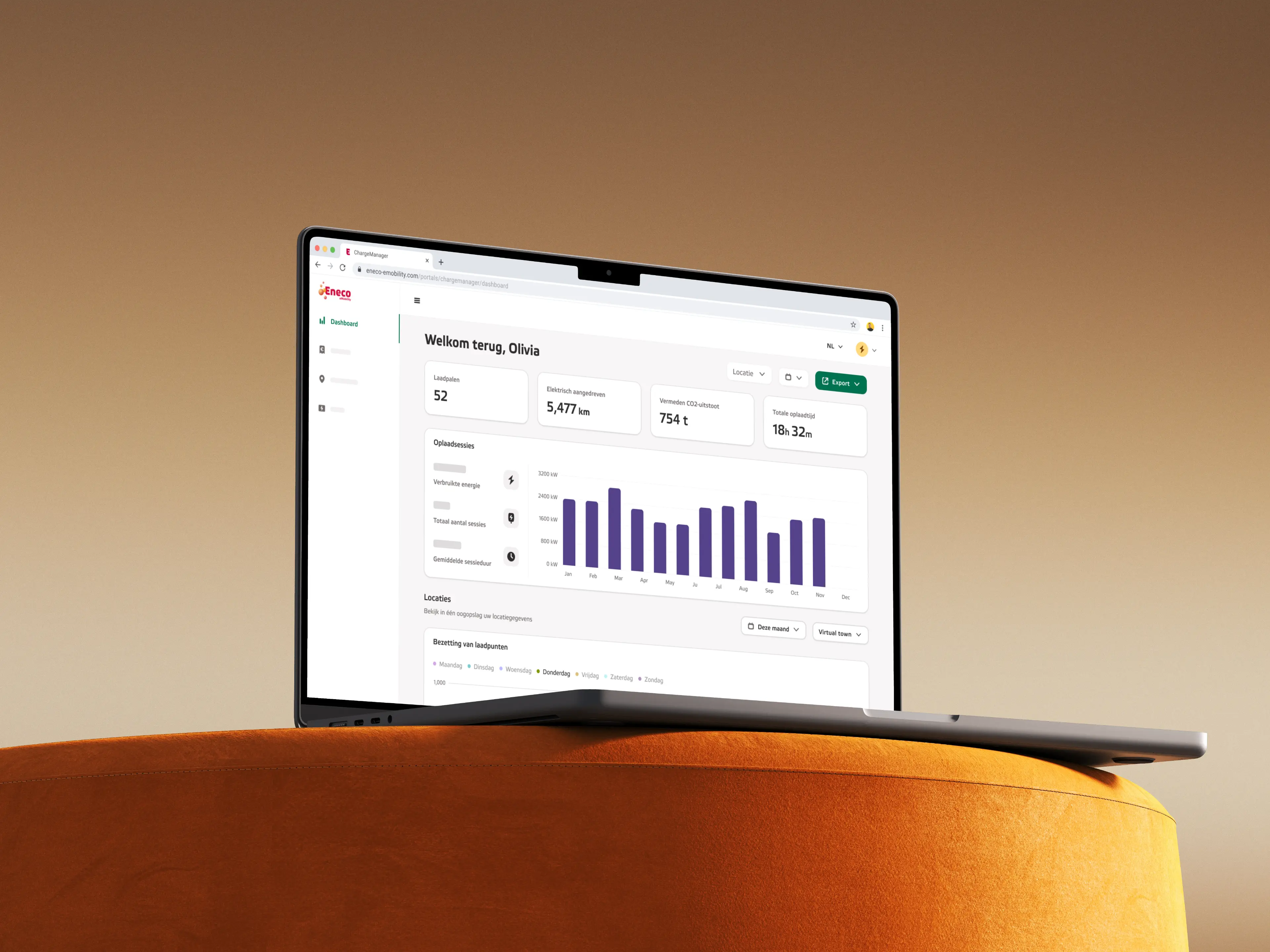 Chargemanager portaal op een laptop